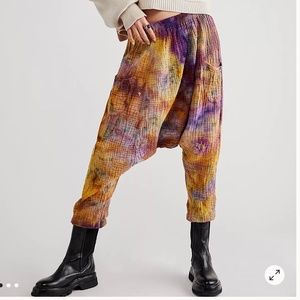 Riverside Tool & Dye Gauze Harem Pants In Purple Combo